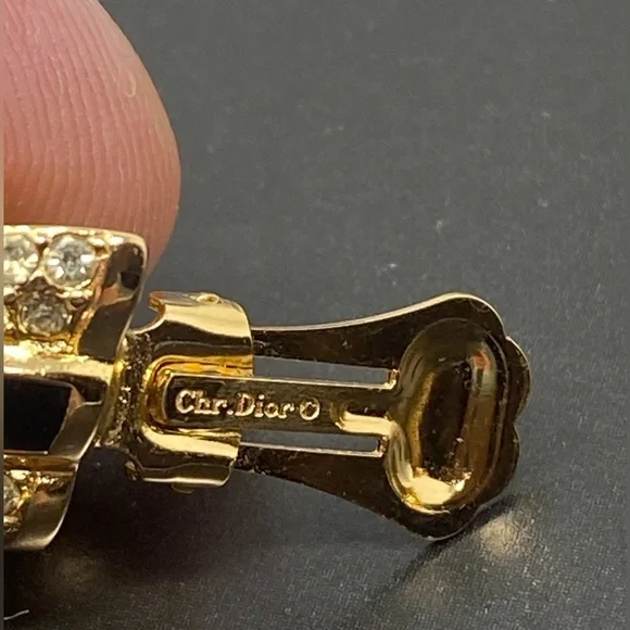 Christian DIOR Vintage earrings with crystals and black enamel - Picture 15 of 15